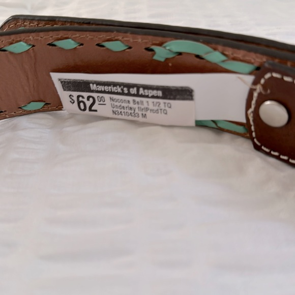 NEW Nocona Belt Co. Women's Turquoise Inlay Buck 1.5” Western Belt - Size Medium - Picture 4 of 4